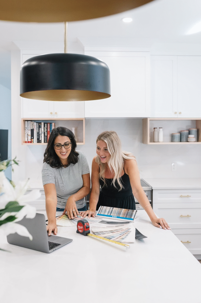 maria and a fellow designer collaborating