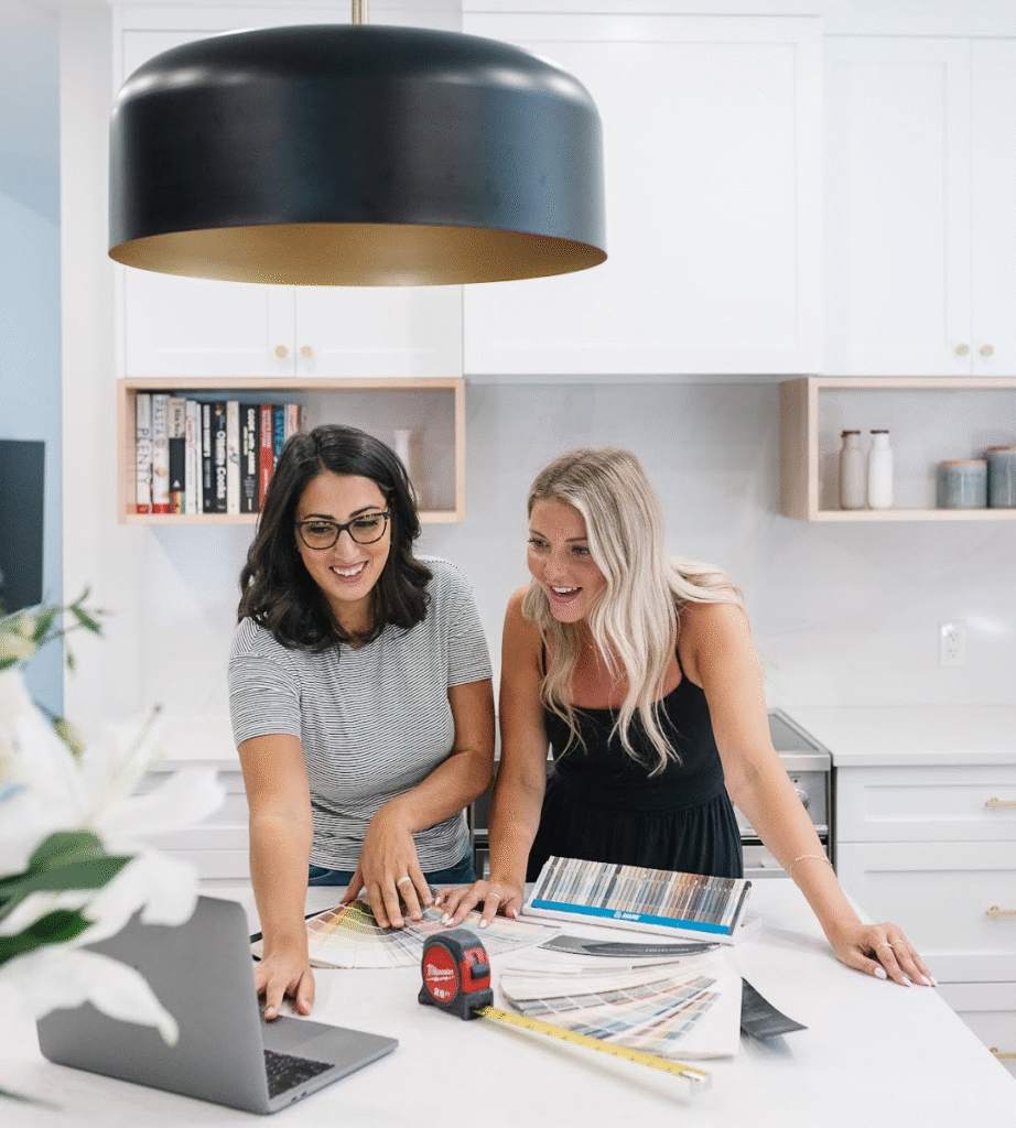 maria and a fellow designer collaborating